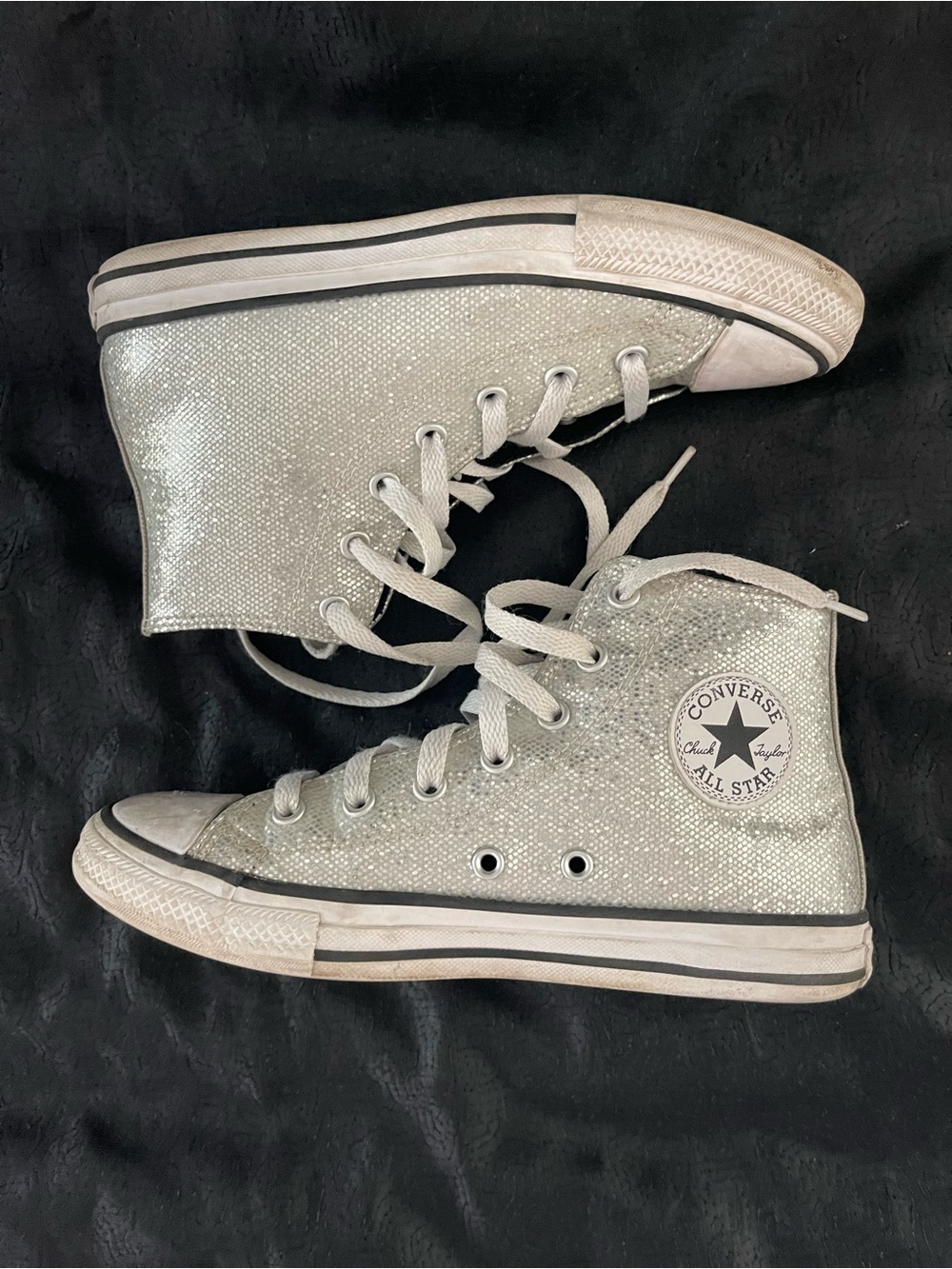 Converse Girl’s High Top Sneakers in Silver Glitter